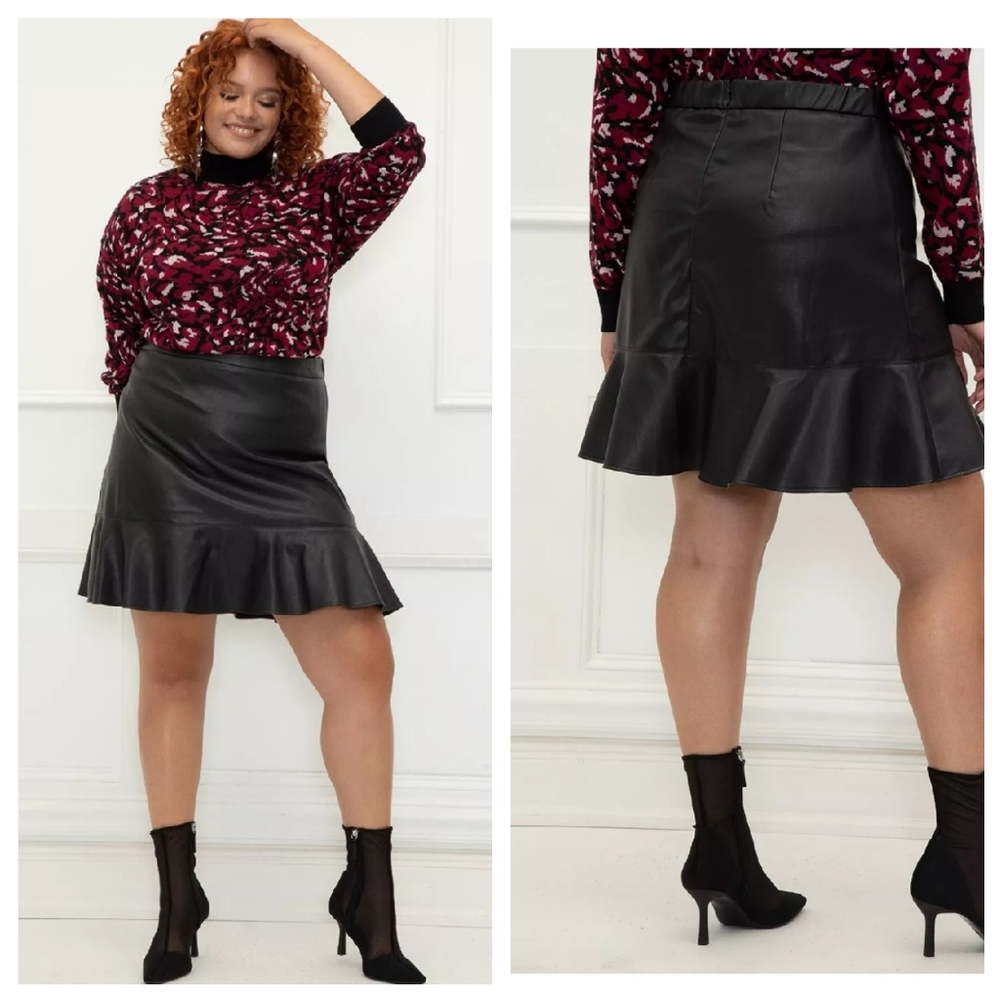 NEW! Eloquii Plus | Elements Faux Leather Skirt With Flounce